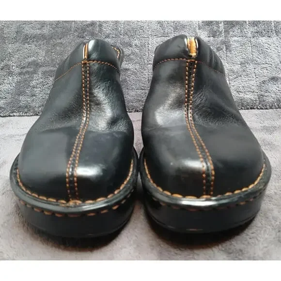 BORN Women's 6 Black Leather Slip-on Comfort Heeled Mule Clog Shoes - Picture 9 of 9